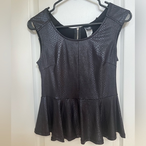 Twik black form fitting peplum top-super stretchy-faux leather-snake skin print - Picture 6 of 6